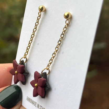 Maroon Poinsettia Stud Earrings