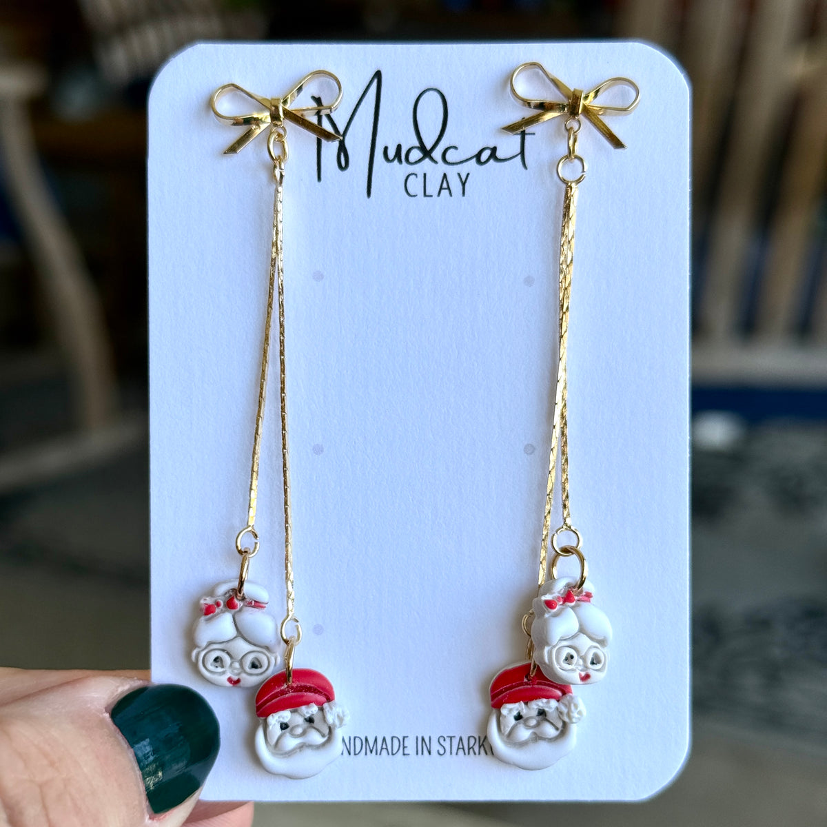 Santa & Mrs. Claus - Chain & Bow Dangle Earrings