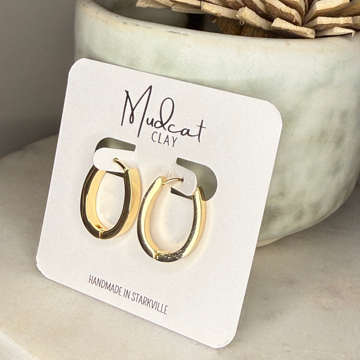 Flat Gold Oval Split Hoops