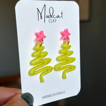 Swirling Ribbon Christmas Tree Earrings