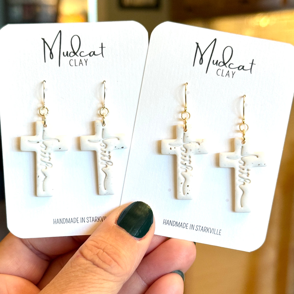 Faith Script Cross Earrings