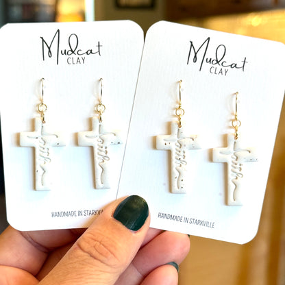 Faith Script Cross Earrings