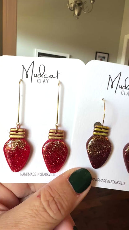 Large Maroon Christmas Tree Bulb Earrings