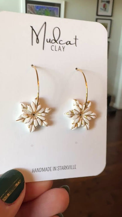 Embossed Star Snowflake Earrings on Hoops