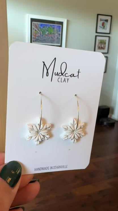 Embossed Star Snowflake Earrings on Hoops