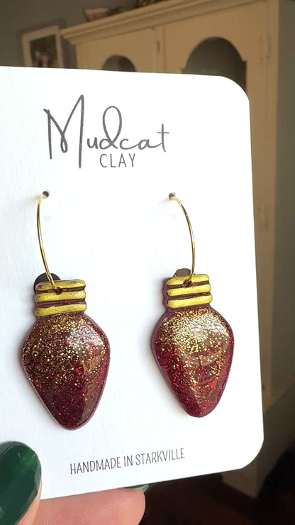 Large Maroon Christmas Tree Bulb Earrings