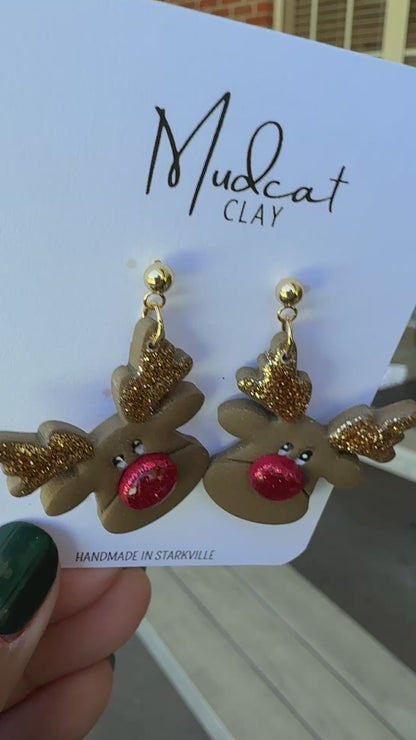 Big Face Reindeer Earrings on Ball Post